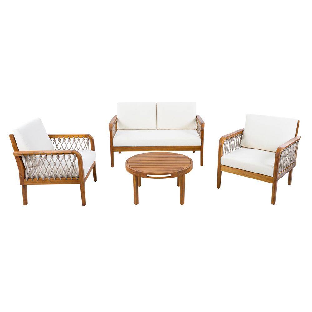 Zelene 3-Piece Acacia Wood Patio Conversation Set with Cream Cushions, Teak Coffee Table price history on PriceWatchPro