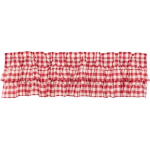 Annie Buffalo Check Ruffle 72 in. L Cotton Farmhouse Valance in Red and White