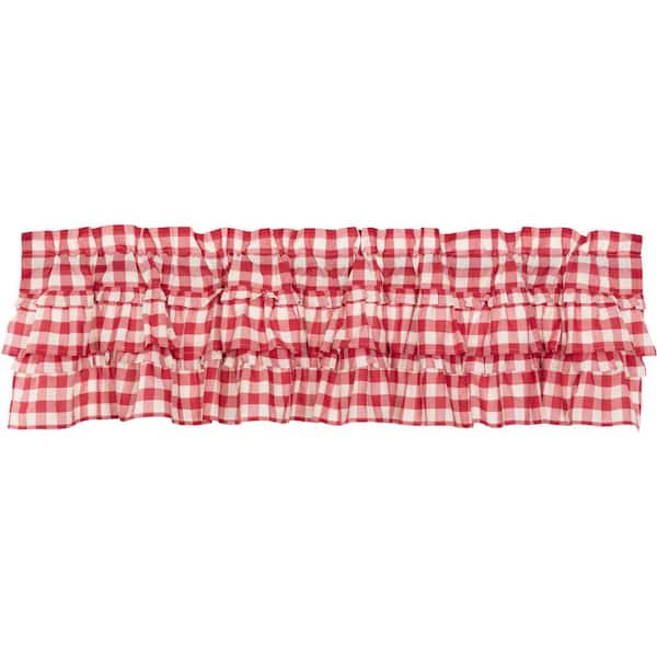 Annie Buffalo Check Ruffle 72 in. L Cotton Farmhouse Valance in Red and White