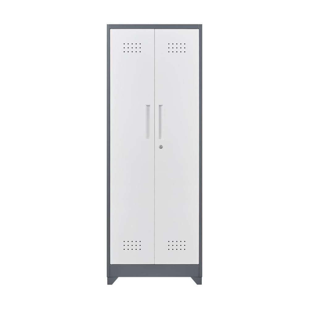 65 Inch White and Gray Garage Storage Cabinet with Locking Doors, Shelves, Hanging Rod and S Hooks for Garage and Office price history on PriceWatchPro