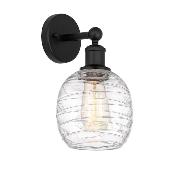 Belfast 1-Light Matte Black, Deco Swirl Wall Sconce with Clear Glass Shade