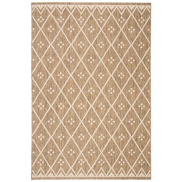 SAFAVIEH Courtyard Brown/Light Beige 5 ft. x 8 ft. Geometric Indoor/Outdoor Patio  Area Rug