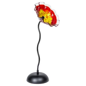 Fiore Bloom Red 9 in. Diameter HandBlown Art Glass Sculpture with Metal Stand for Indoor/Outdoor Decor 23 in. Tall