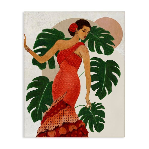 Stupell Industries Fashionable Woman with Leaves by Janet Tava Unframed People Graphic Art Print 30 in. x 24 in.