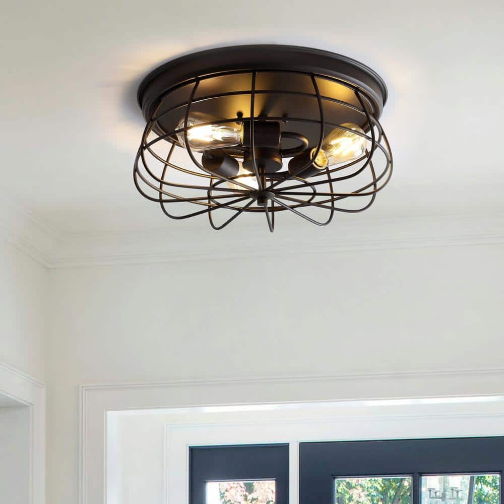 Farmhouse Bronze Cage 15.75" LED Flush Mount Ceiling Light