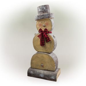 46 in. Tall Extra Large Christmas Snowman Statue with Wood Texture