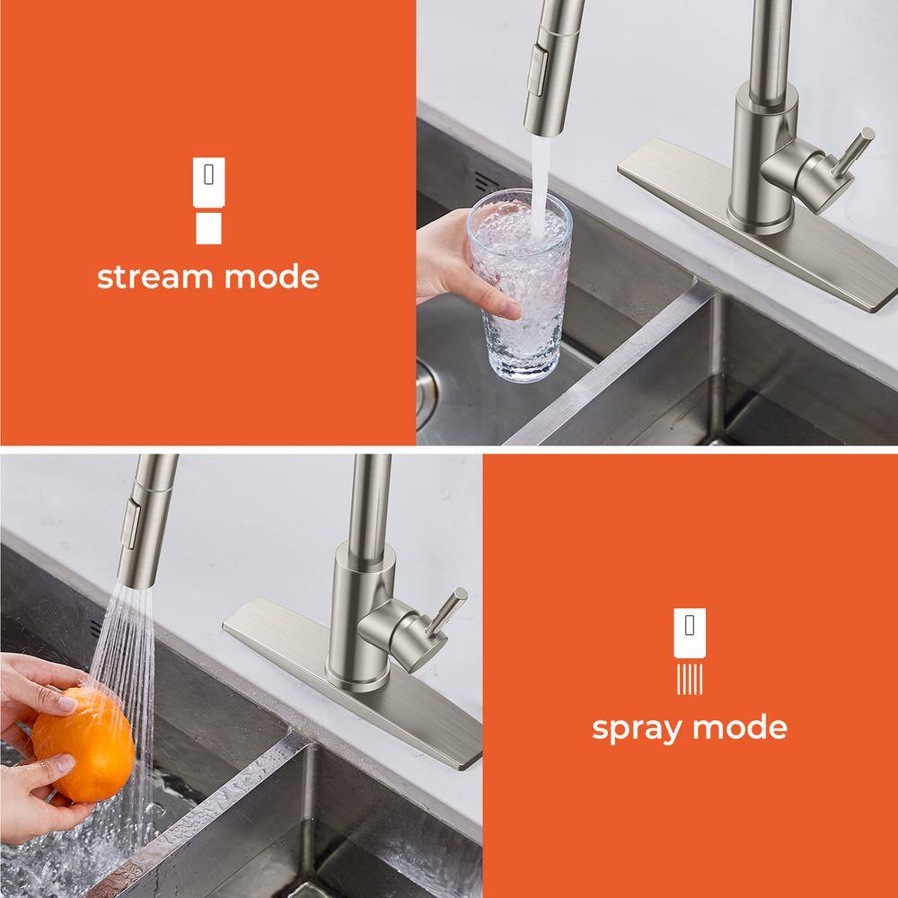 Brushed Nickel High Arc Pull-Down Kitchen Faucet with Spray