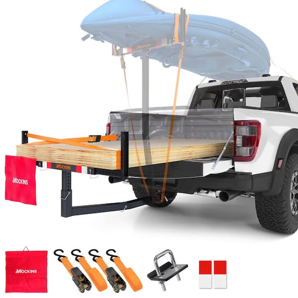 750 lbs. Capacity Pickup Truck Bed Extender with Flag, Stabilizer and Ratchet Straps, 2-in-1 Design