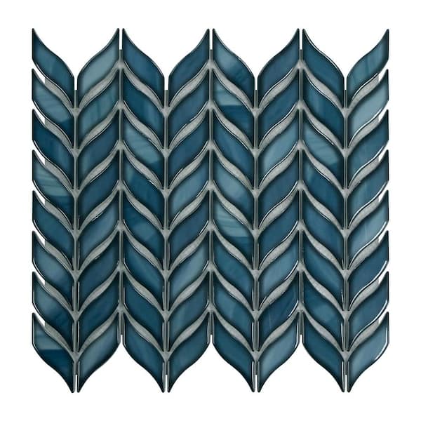 sunwings Glazed Blue 11.3 in. x 10.7 in. Leaf Waterjet Recycled Glass Marble Looks Mosaic Tile (8.4 sq. ft./Case)