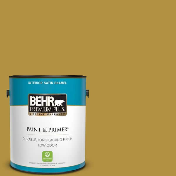 BEHR PREMIUM PLUS 1 gal. #370D-7 Venetian Gold Satin Enamel Low Odor Interior Paint & Primer