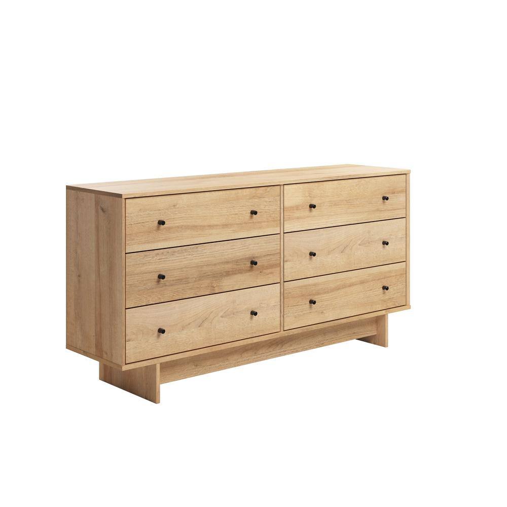 Finnley Natural Oak 6 Drawer Dresser 61 in.  Wide Chest of Drawers, Dresser for Bedroom, Chest of Drawers for Bedroom