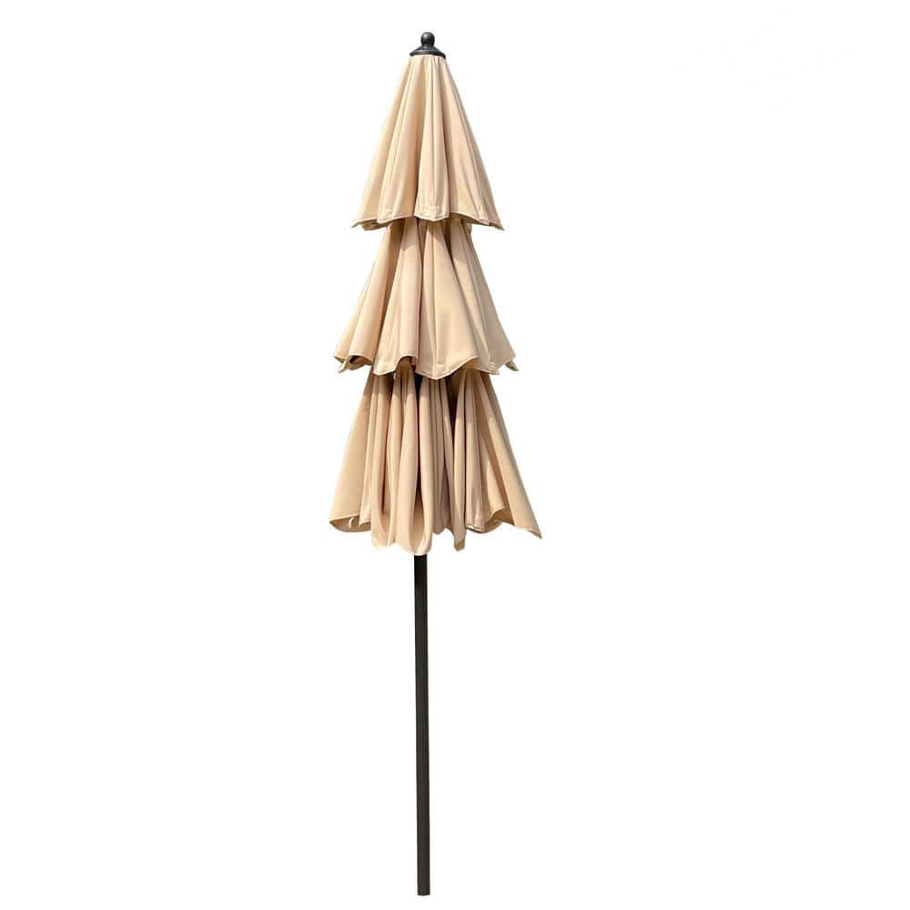 9 ft Tan Steel Market Patio Umbrella with Crank and Tilt