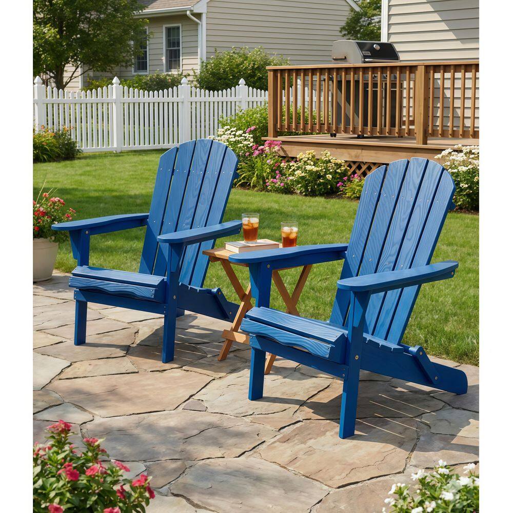 Set of 2 Navy Blue Folding Hemlock Wood Adirondack Chairs, Weather-Resistant Patio Lounge Chairs for Backyard price history on PriceWatchPro