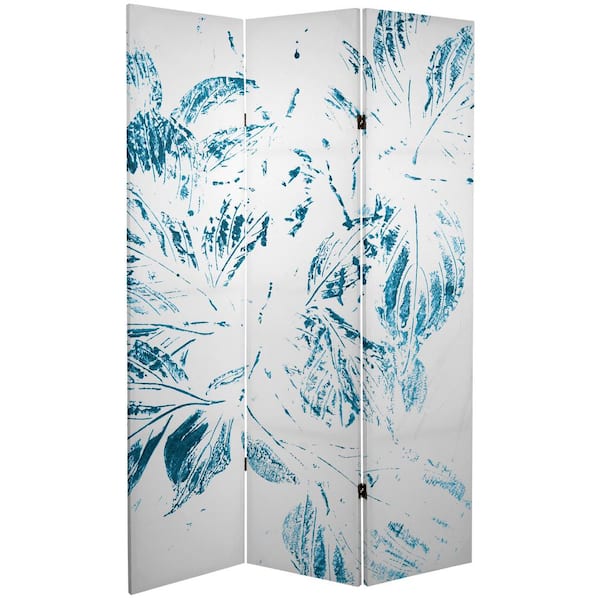 Oriental Furniture 6 ft. White Pure Leaves Canvas 3-Panel Room Divider