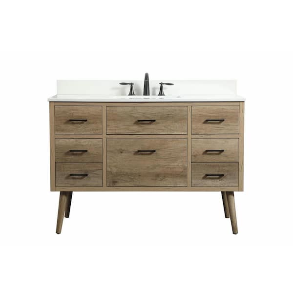 Unbranded Simply Living 48 in. W x 22 in. D x 33.5 in. H Bath Vanity in Natural Oak with Ivory White Engineered Marble Top