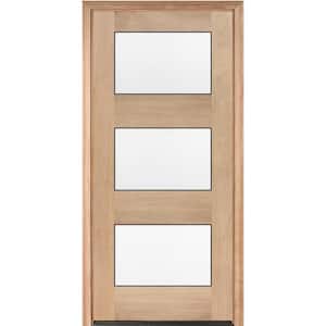 Contemporary Mahogany Type 36 in. x 80 in. Left-Hand/Inswing 3-Lite Frosted Glass Unfinished Wood Prehung Front Door
