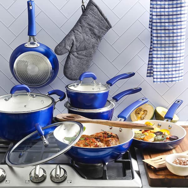 Non-Stick Pots and Pans 12-Piece Cookware Set, Blue cookware set