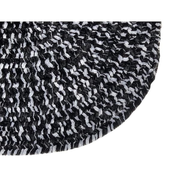 Chenille Tweed Braid Collection Black & Gray 72" Octagonal 100% Polyester Reversible Indoor Area Rug