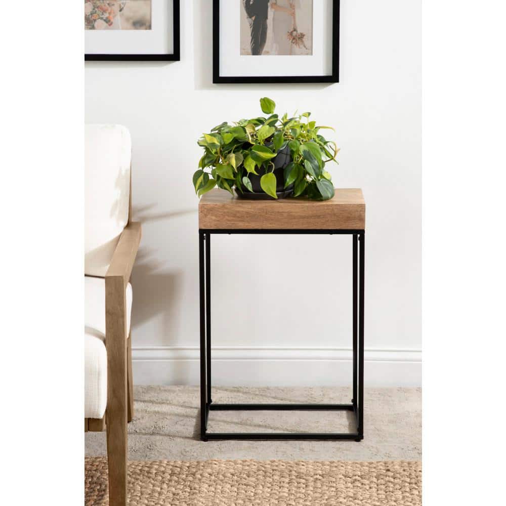 Natural Mango Wood and Black Metal Slim Side Table