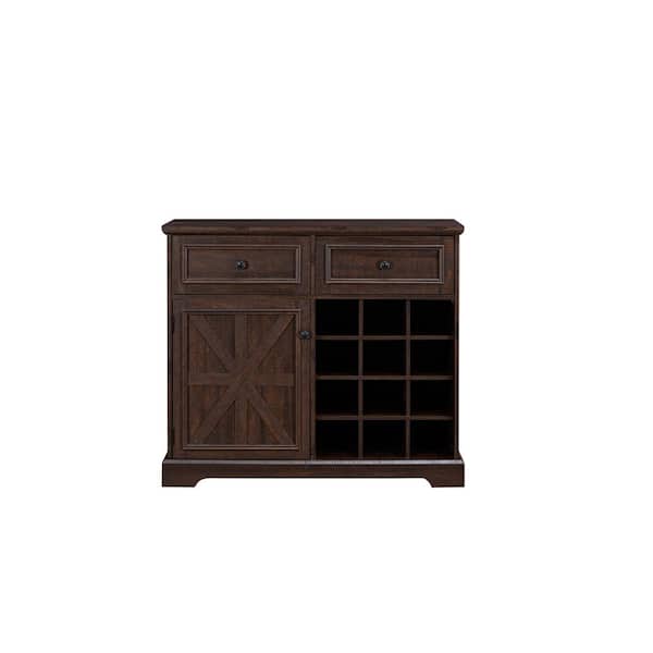 Unbranded 12-Bottle Espresso Farmhouse Liquor Cabinet Bar Cabinet with 2-Drawers, Wine Bar Cabinet with Removable Wine Rack