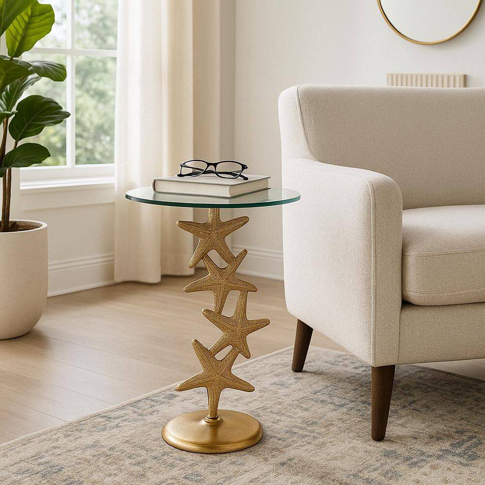 15 in. Gold Round Glass Accent Table