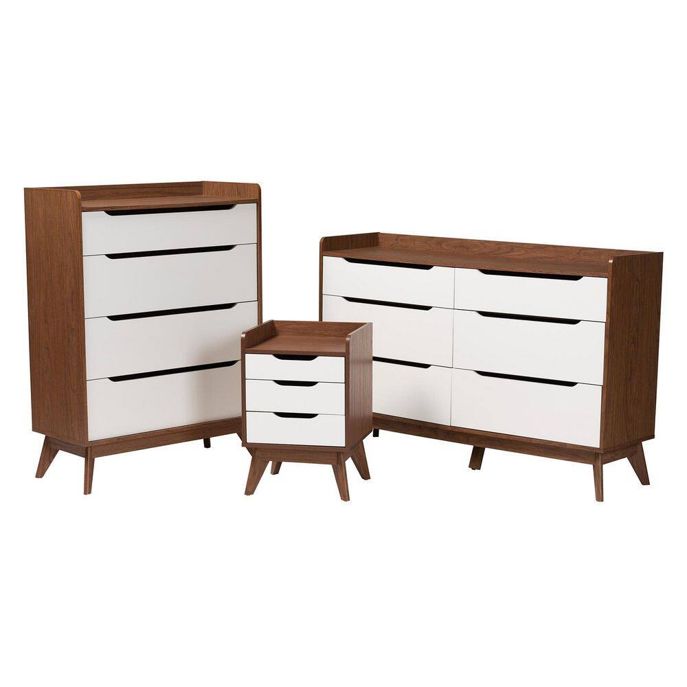 Baxton Studio Brighton 3 Piece White and Walnut Brown Bedroom