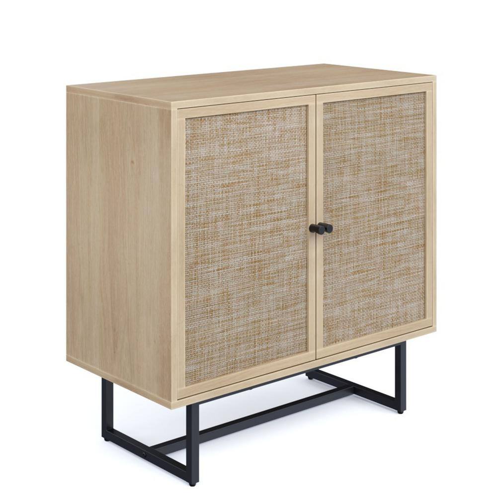 Light Oak and Cane Freestanding Storage Cabinet with Adjustable Shelves