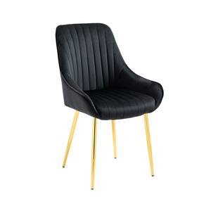 Black Velvet Fabric Upholstered Side Chair with Golden Metal Legs (Set of 1)