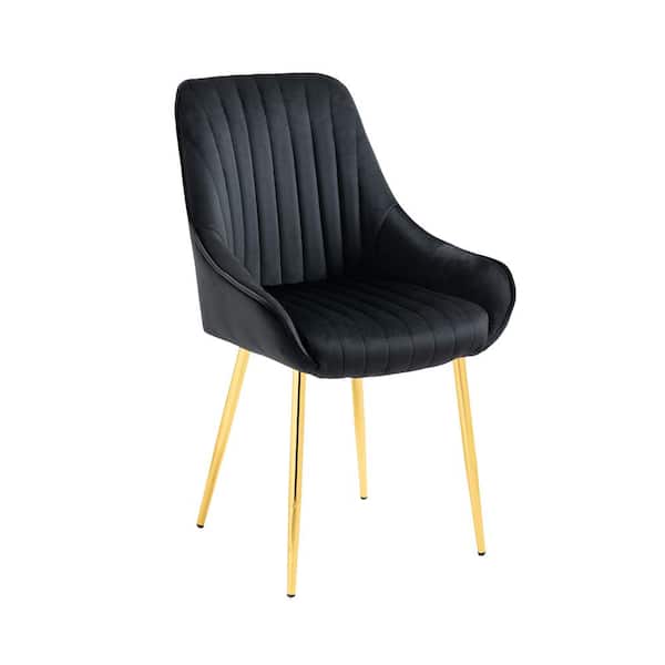 Spaco Black Velvet Fabric Upholstered Side Chair with Golden Metal Legs (Set of 1)