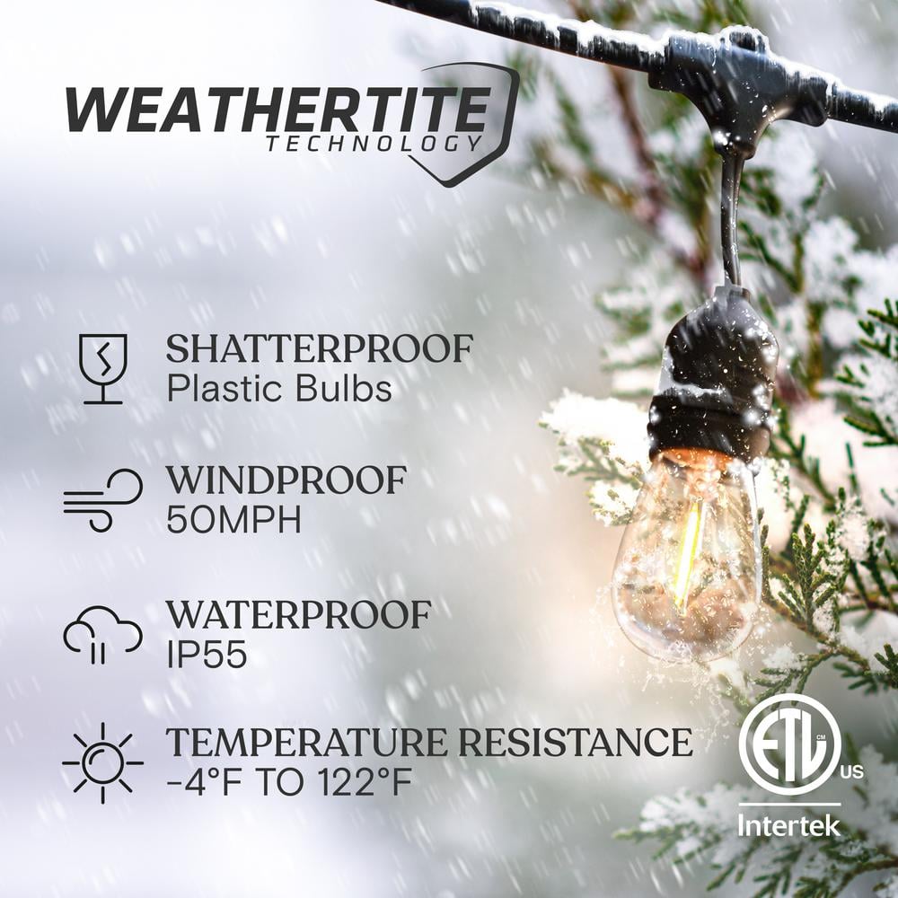 Brightech 7-Bulb LED Ambience Pro 1W 24ft 2700K S14 Indoor Outdoor Plug-in Hanging String Lights Clear Bulb Black Wire