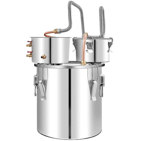 Alcohol Still, 50 L Stainless Steel, Copper Tube, Home Brewing Kit with Thermometer for DIY Drinks, Silver