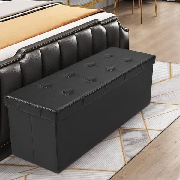 HONEY JOY Black PU Leather Piano Bench Solid Wood Padded Double