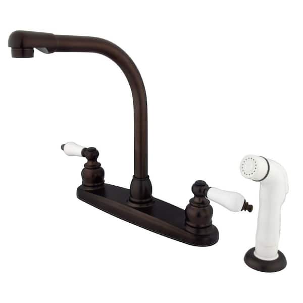 Kingston Brass Victorian 2-Handle Deck Mount Centerset Kitchen Faucets with Side Sprayer in Oil Rubbed Bronze