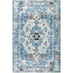 Modern Persian Boho Vintage Medallion Cream/Blue 5 ft. x 8 ft. Area Rug