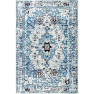 Modern Persian Boho Vintage Medallion Cream/Blue 5 ft. x 8 ft. Area Rug