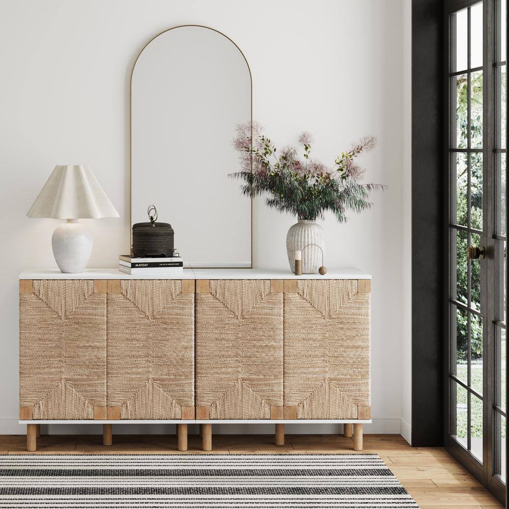 Beacon White and Natural Seagrass Sideboard Cabinet
