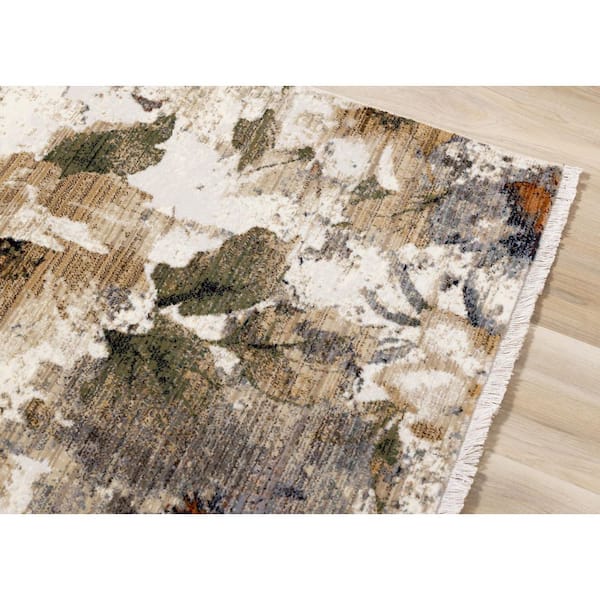Solvyn Collections 5 ft. x 8 ft. Beige Botanical Indoor Area Rug