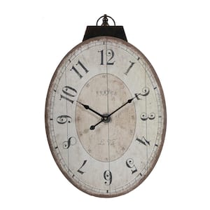 18 in. x 29 in. Antique White Oval Wall Clock, Traditional Vintage Home Decor Clock for Kitchen, Living Room, or Hallway