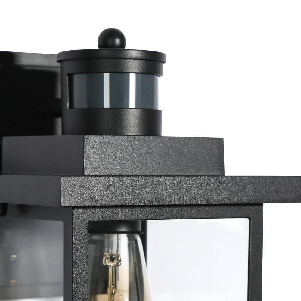 Black Iron Dimmable Lantern Sconce with Clear Glass