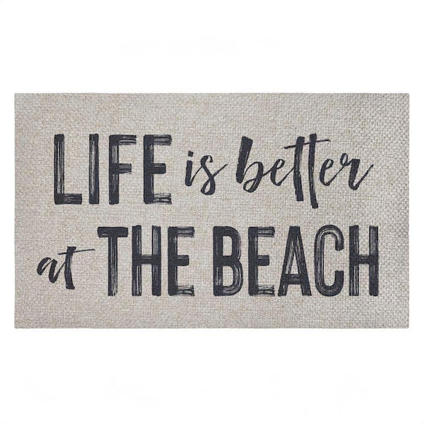 Life Better At The Beach Brown 18 in. x 30 in. Polyester Non-Slip Outdoor Door Mat