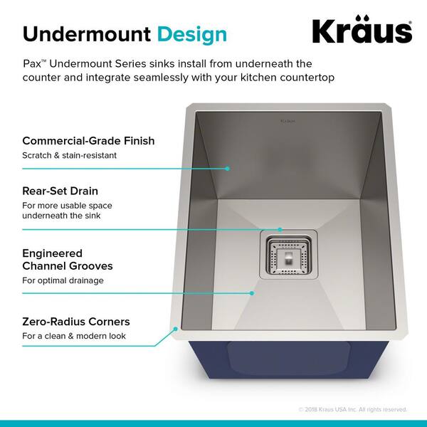 Pax Zero-Radius Undermount Stainless Steel 15 in. Single Bowl Kitchen Bar Prep Sink Kit Pax Zero-Radius Undermount Stainless Steel 15 in. Single Bowl Kitchen Bar Prep Sink Kit