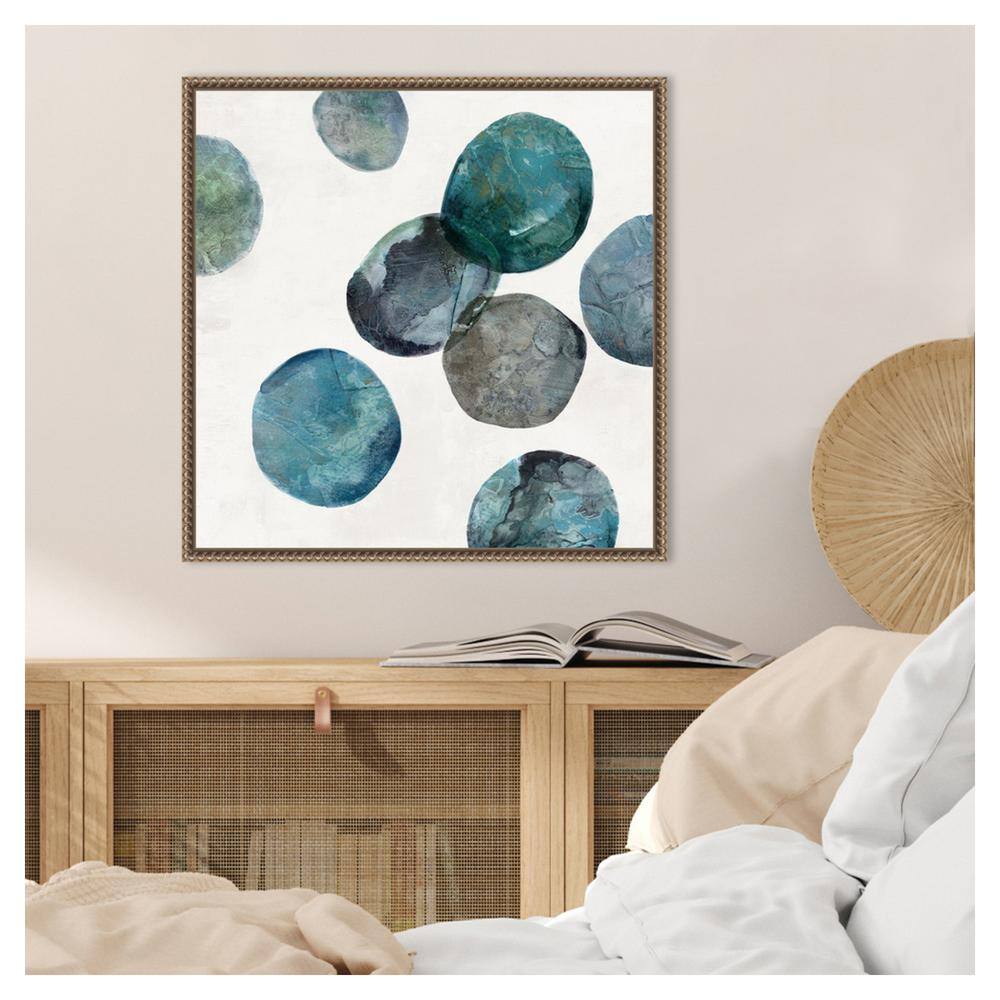 22"x22" Blue and Green Abstract Canvas Print with Bronze Frame