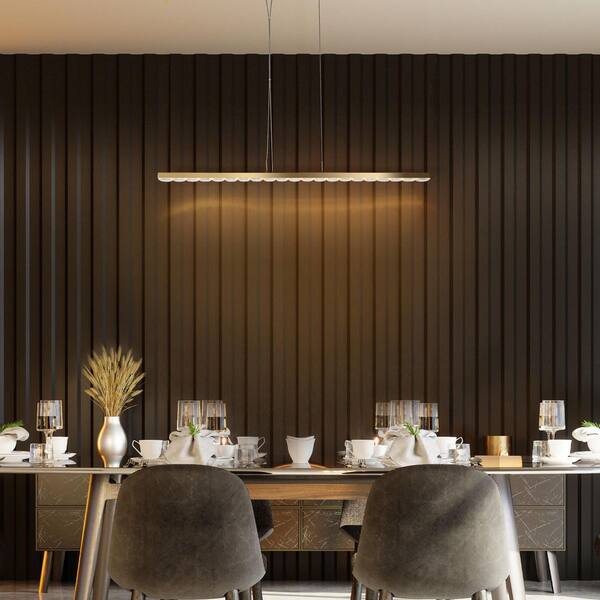 Wbllemiae Modern 1-Light Plating Brass Integrated LED Island Chandeliers, Minimalistic Rectangle Crystal Pendant Light
