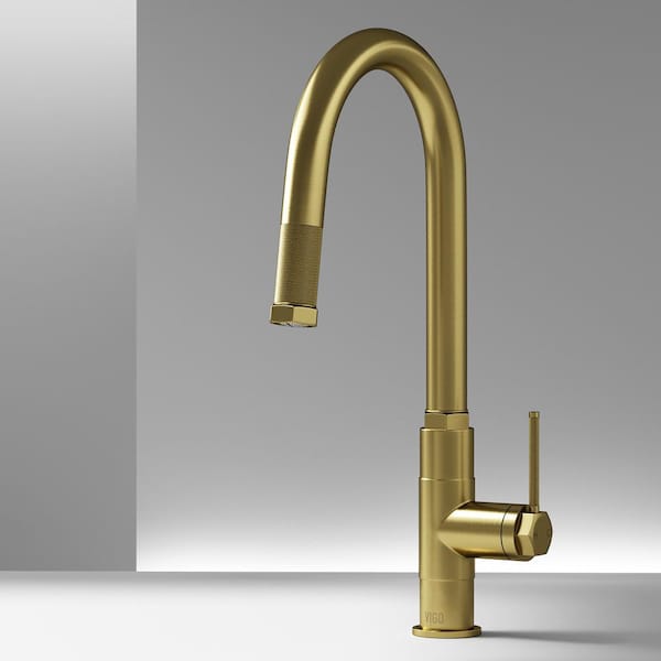 VIGO Hart Arched Single Handle Pull-Down Spout Kitchen Faucet Matte Brushed Gold