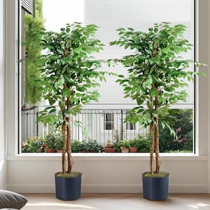 6 ft. Artificial Ficus Tree, Green Faux Ficus Trees, Fake Silk Plant for Indoor Outdoor Home Office Decor, 2 Pack