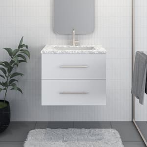 Napa 30 in. W. x 22 in. D Single Sink Bathroom Vanity Wall Mounted in White with Carrera Marble Countertop