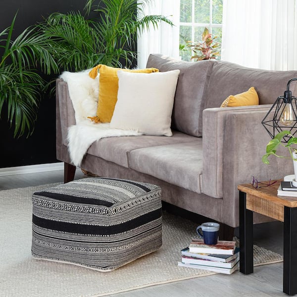 Wydown 22 in. x 22 in. x 16 in. Black and Ivory Pouf