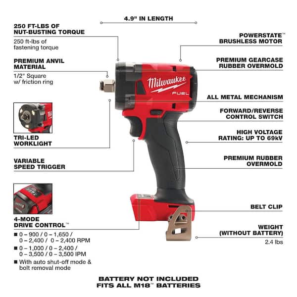 Milwaukee - M18 FUEL 18V Lithium-Ion Brushless 1 in. Cordless SDS-Plus Rotary Hammer Kit with 1/2 in. Compact Impact Wrench