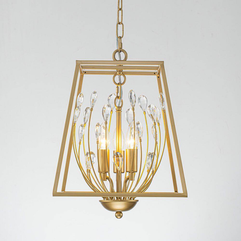 Lyven 12.6 in. 3-Light Gold Transitional Geometric Trapezoid Chandelier with Crystal Accents price history on PriceWatchPro