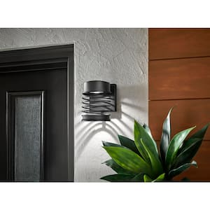 Masena 5.88 in. 1-Light Sand Black Outdoor Integrated LED Wall Lantern Sconce Small